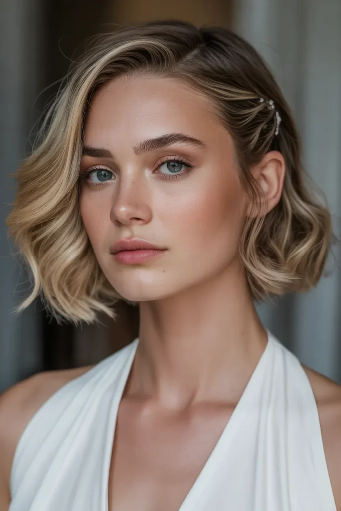 Wavy Lob with Half-Up Twist
