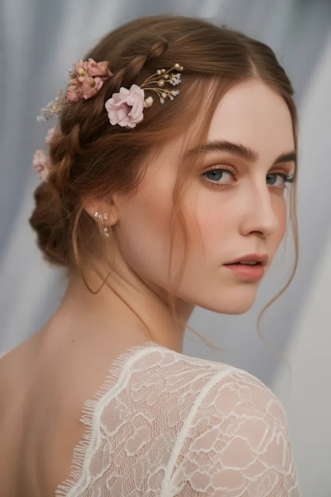 Braided Bun with Floral Pins