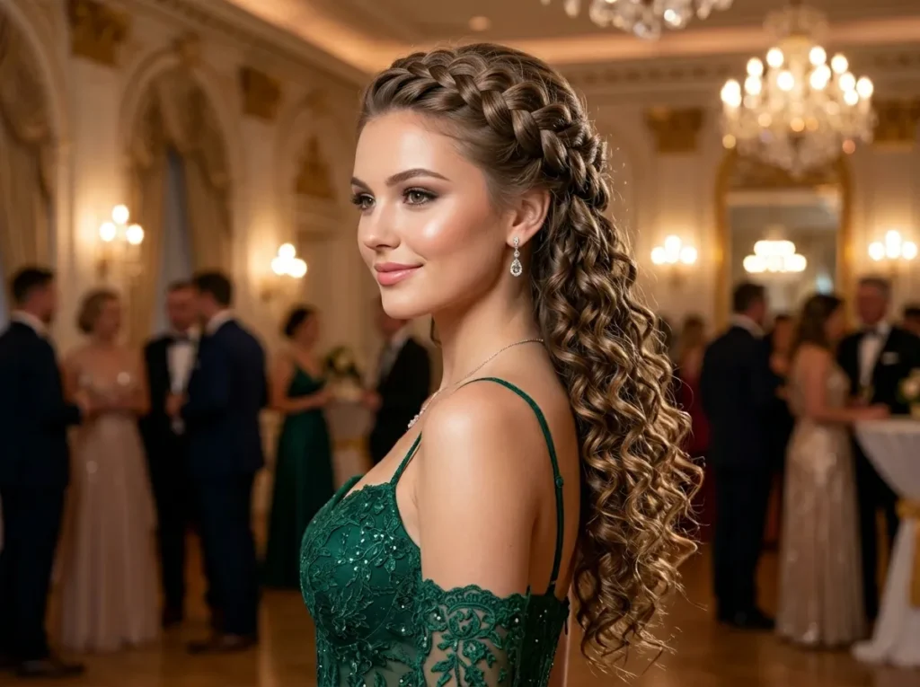 Braided Half-Up with Defined Curls