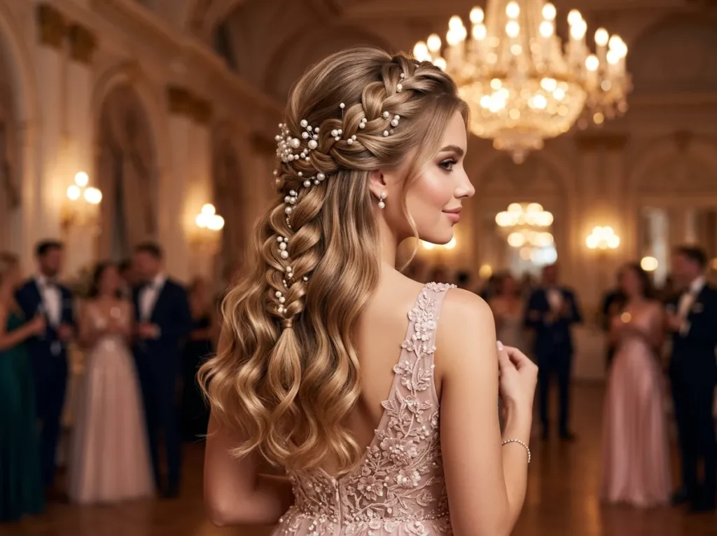 Braided Half Up with Pearl Accessories
