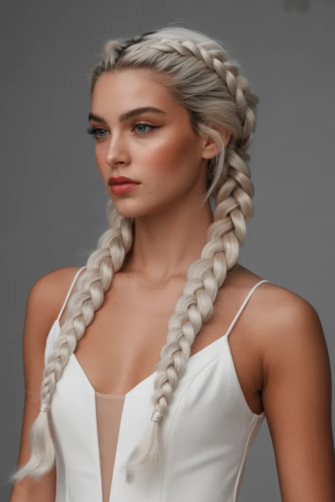 Double Dutch Braids into Low Bun