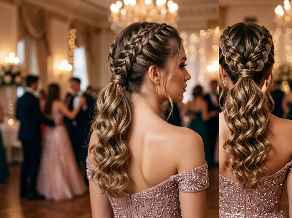 Double French Braids into Curly Ponytail