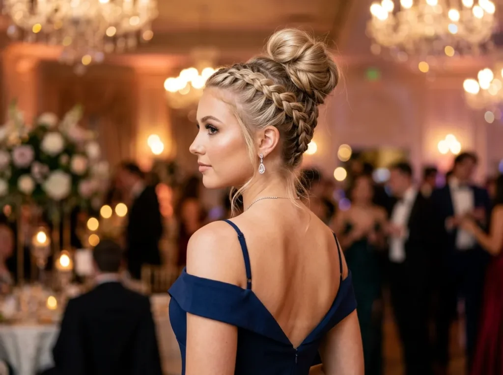 Double French Braids into High Bun