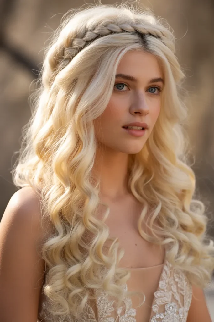 Dutch Braid Crown with Curls