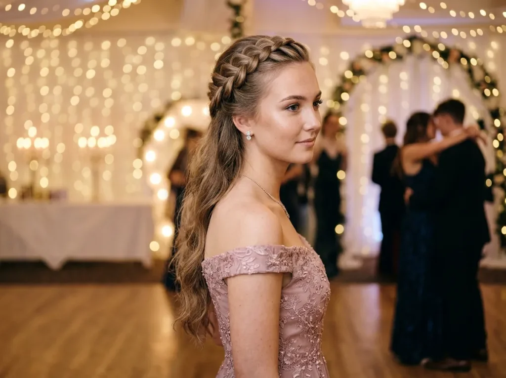 Dutch Braid Half-Up Style