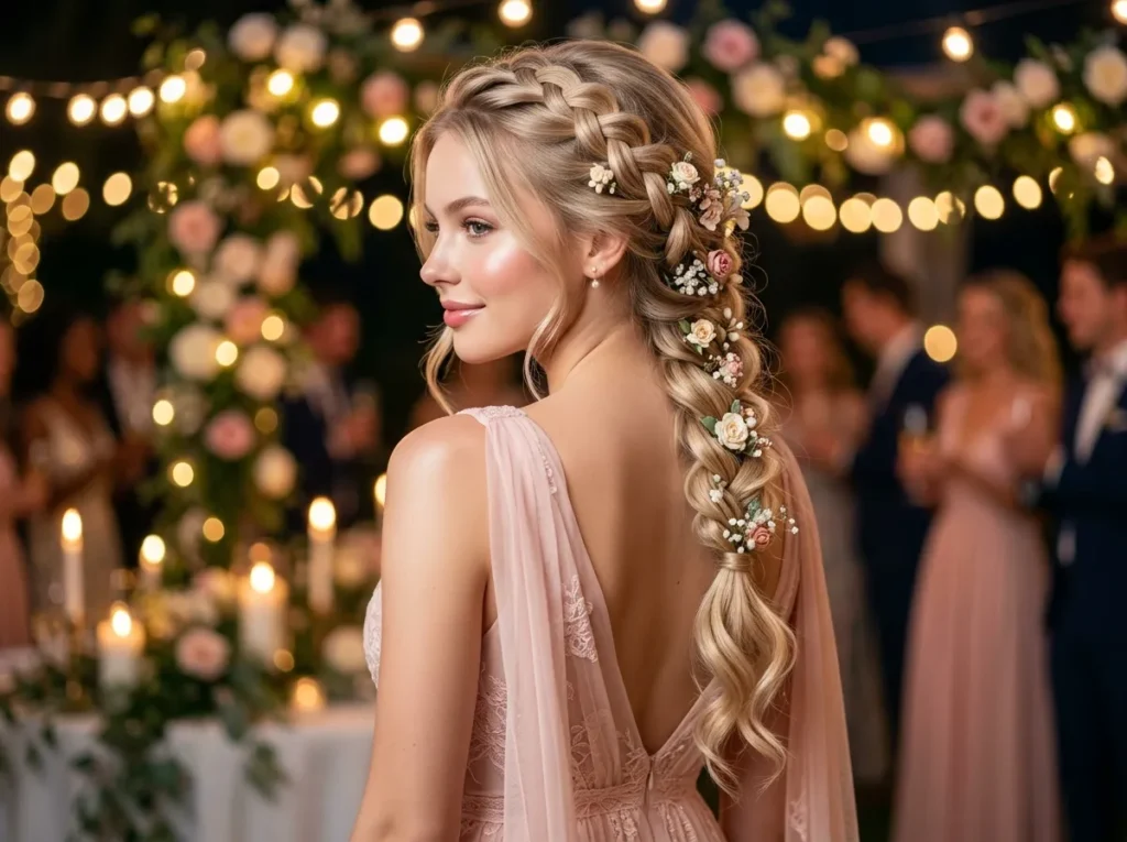 Dutch Braid with Floral Pins