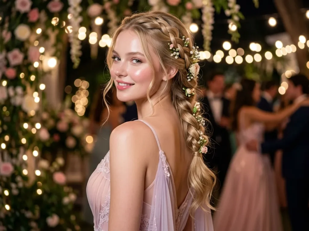 French Braid with Floral Pins