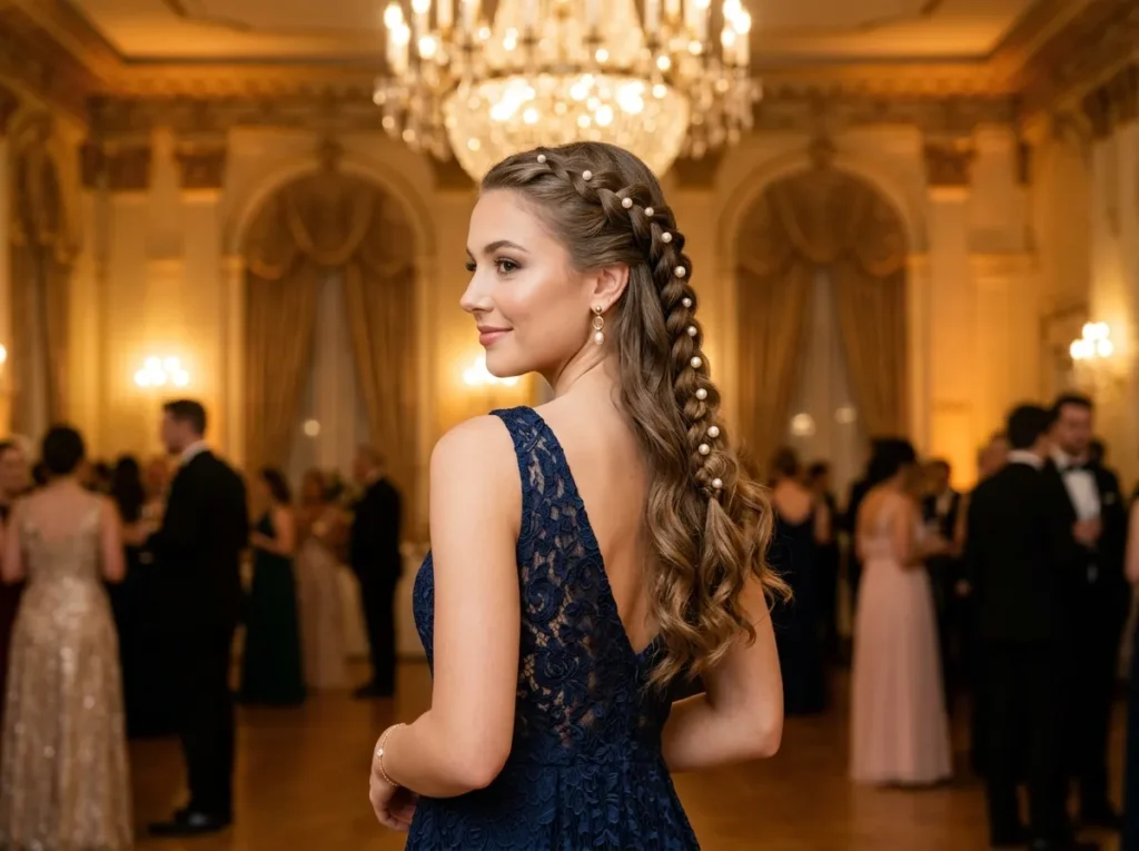 French Braid with Pearl Accents