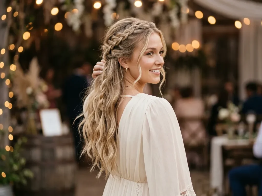 Half Up Braid with Beach Waves