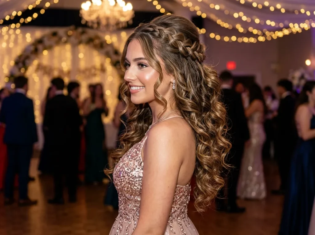 Half Up Braid with Loose Curls