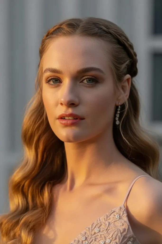 Half-Up Crown Braid with Waves