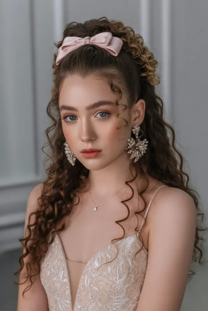 Half-Up Curly Bow Style