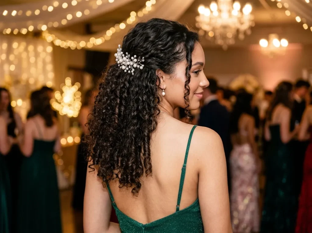 Half Up Curly Style with Clip Accent