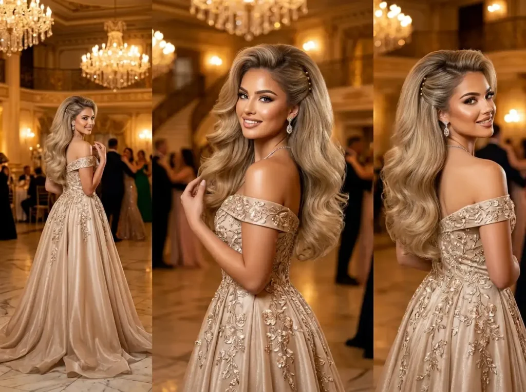 Half Up with High Glam Blowout Curls