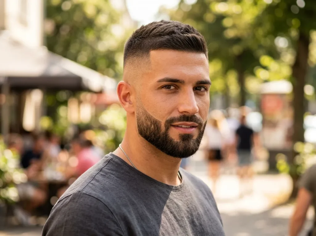 High Fade with Short Boxed Beard