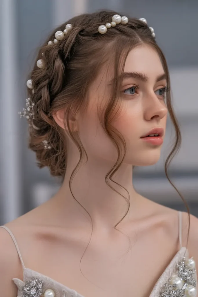 Loose Braided Half-Up Style with Pearls