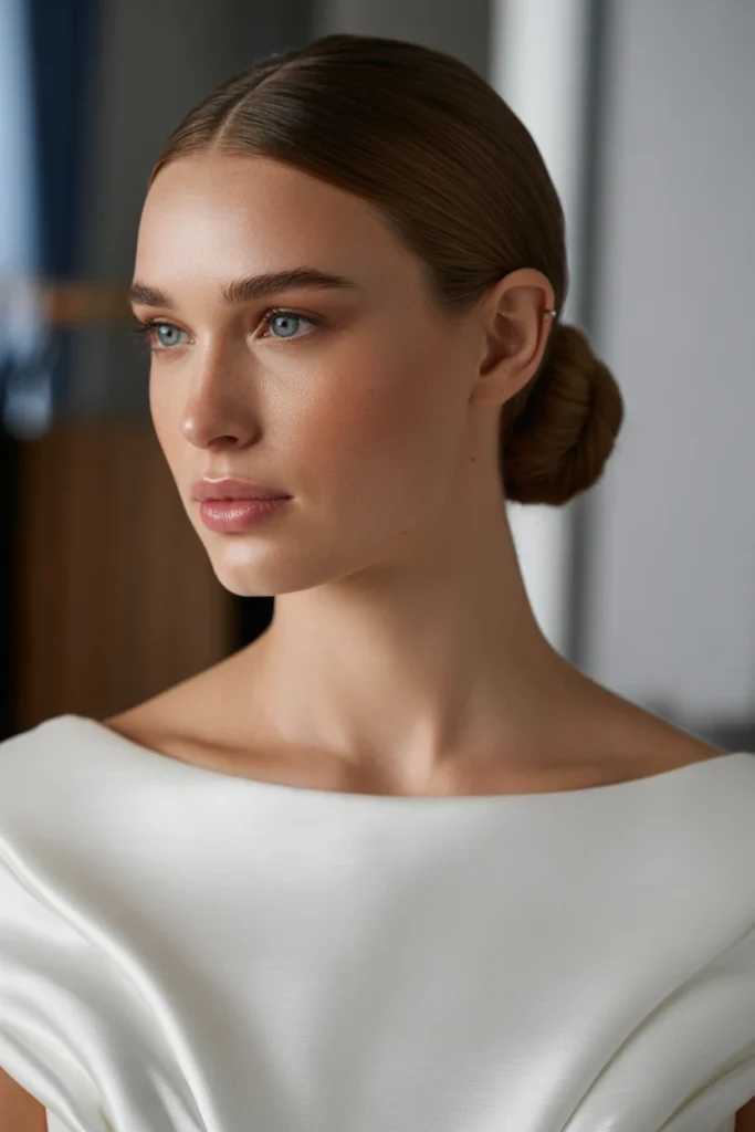 Low Bun with Side Part