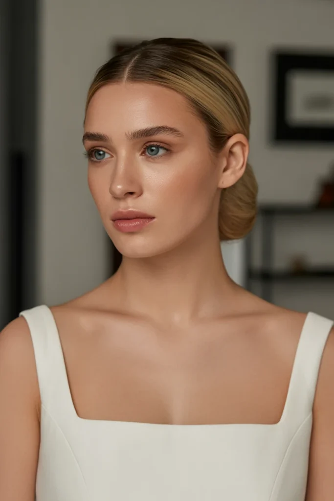 Low Bun with Side Part