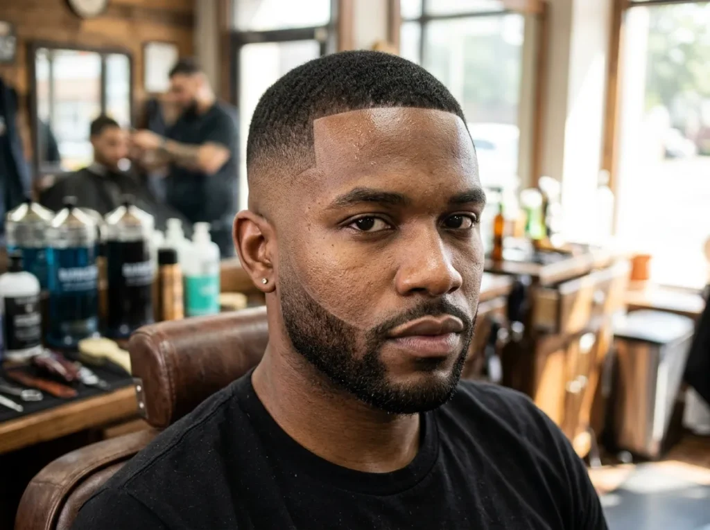 Low Fade with Short Beard with Hard Line-Up