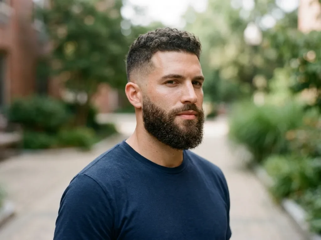 Mid Fade with Curly Beard (Controlled)