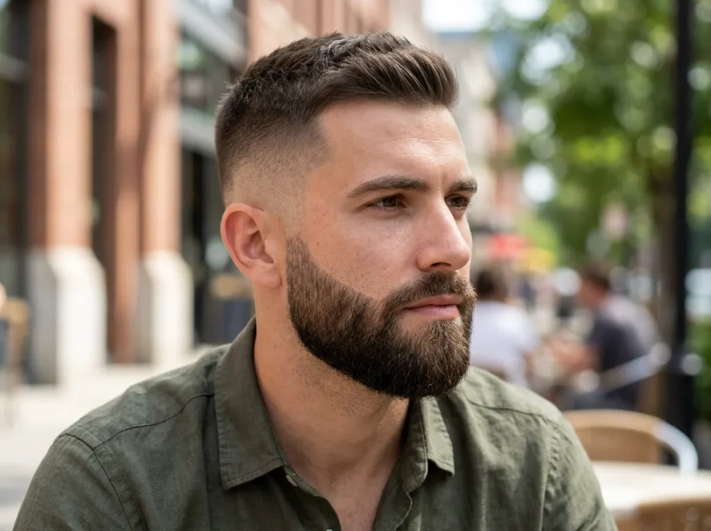 Mid Fade with Full Beard (Shaped)