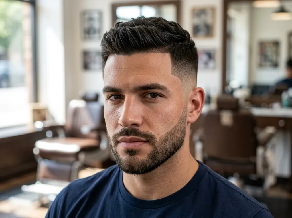 Mid Fade with Short Beard with Line-Up