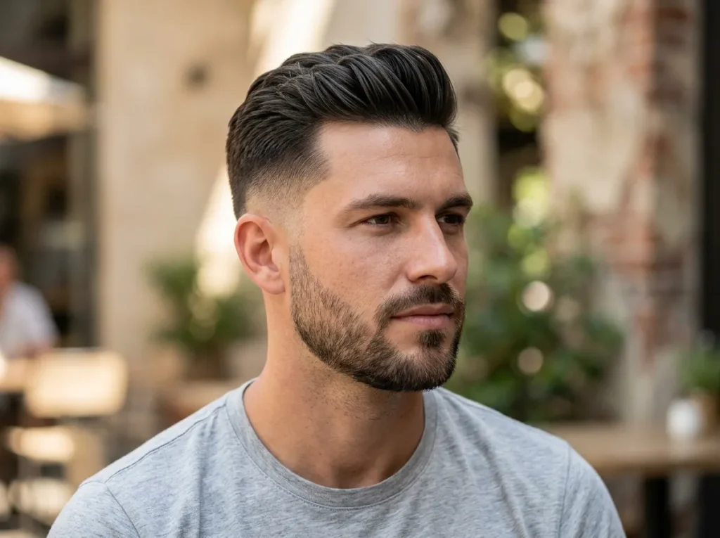 Short Pompadour with Taper Beard