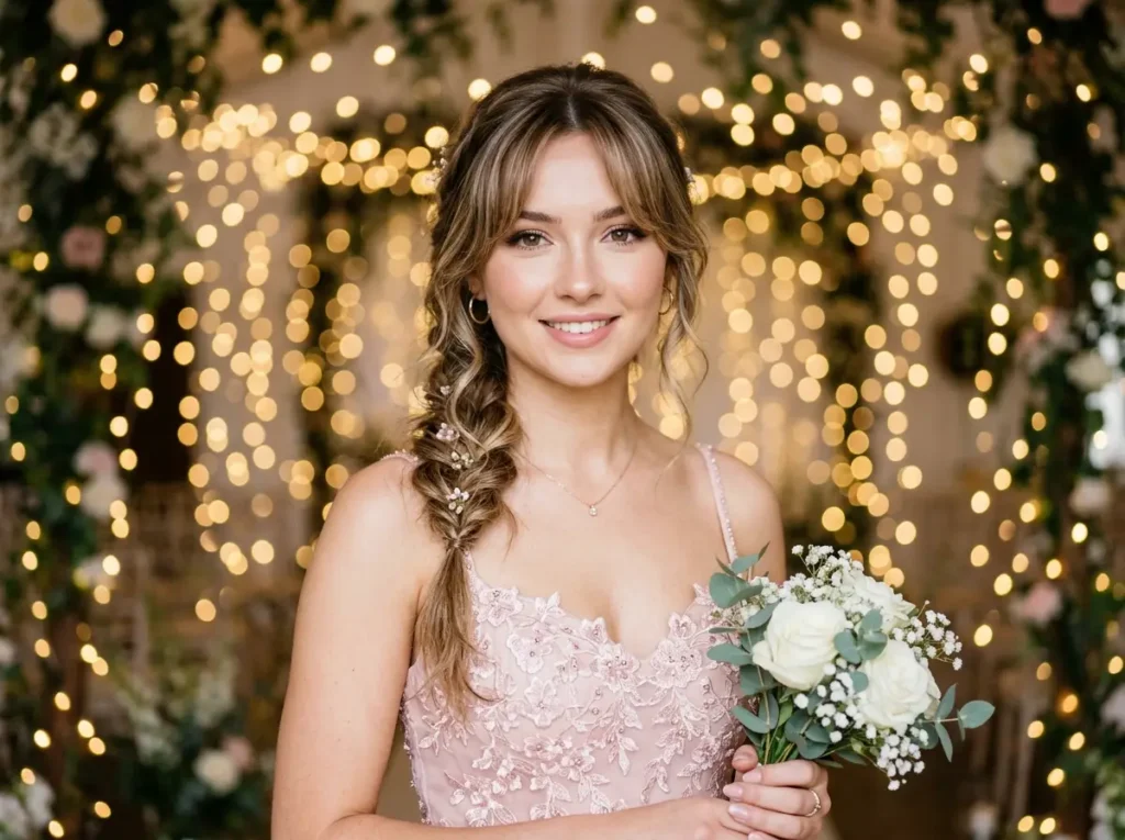 Side Braid with Curtain Bangs