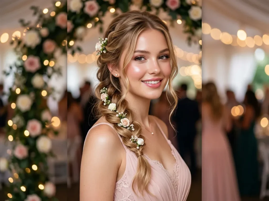 Side Braid with Floral Pins