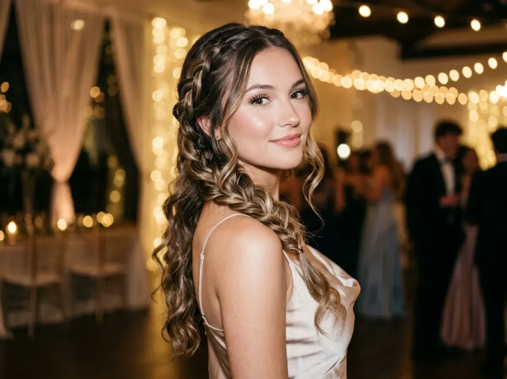 Side Braid with Loose Curls & Highlights