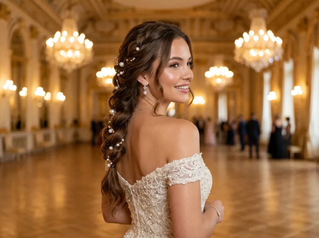 Side Braid with Pearl Accessories