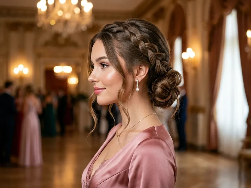 Side French Braid into Low Bun