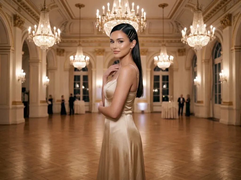 Sleek Hair with Gold Pins