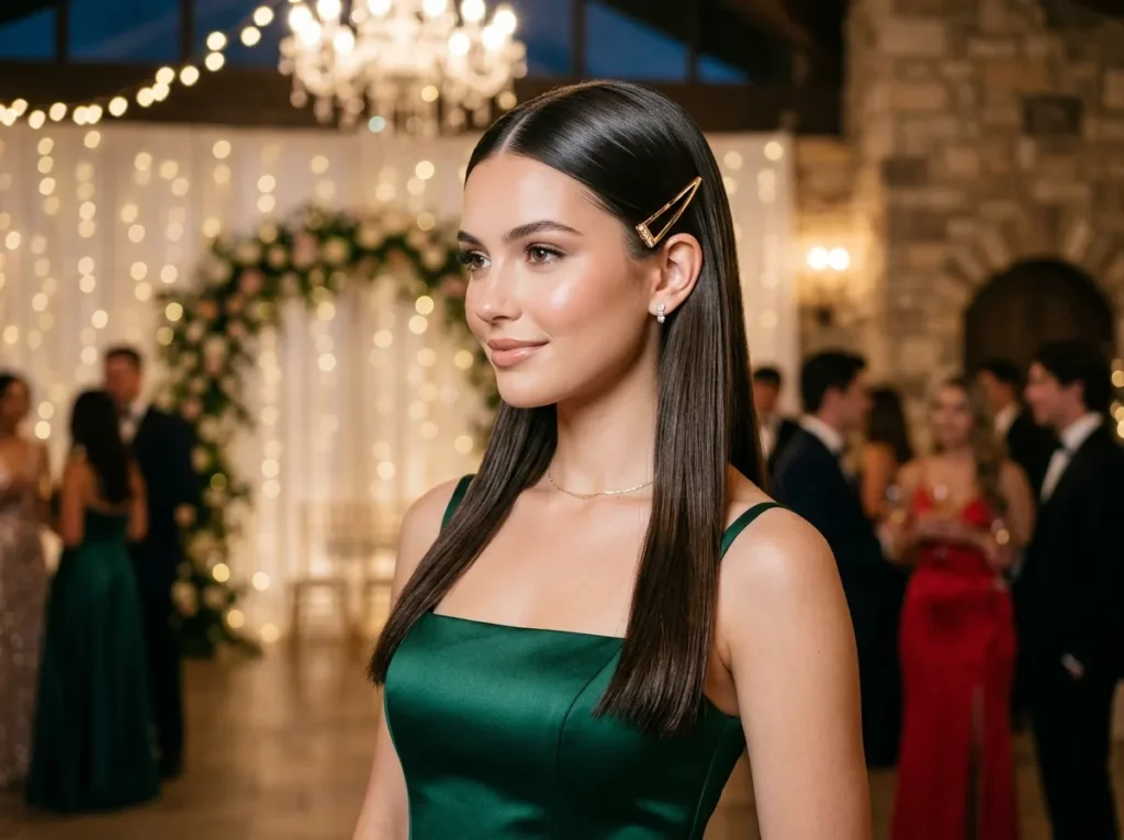 Sleek Hair with Metallic Barrette