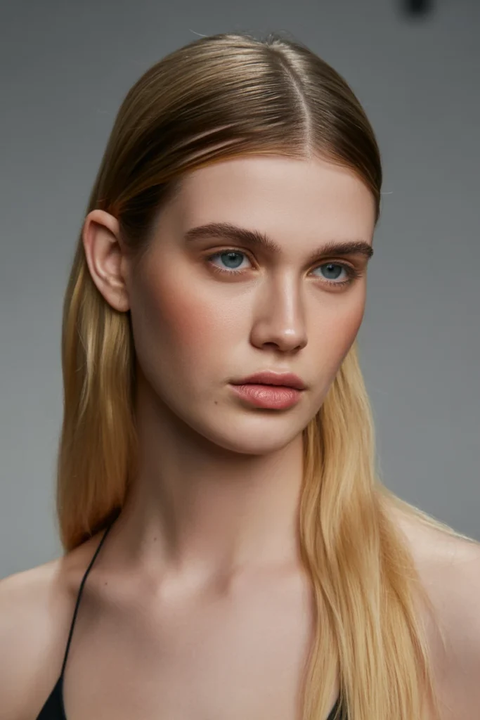 Sleek Straight Hair with Middle Part