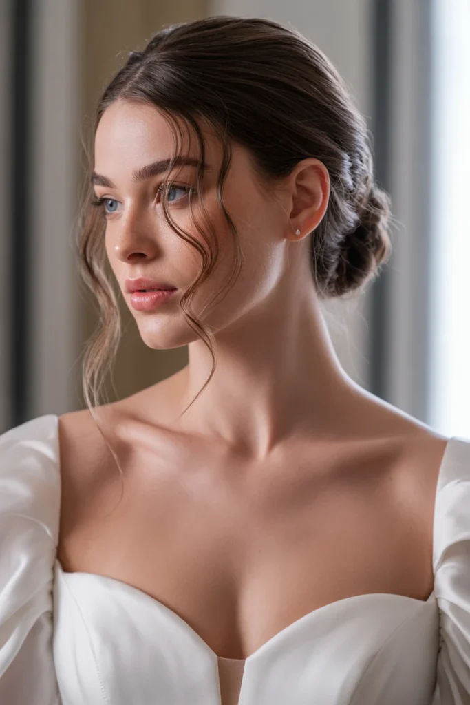 Soft Low Bun with Tendrils