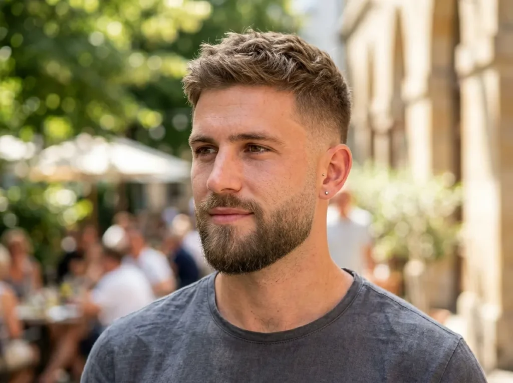 Textured Short Hair with Beard Fade