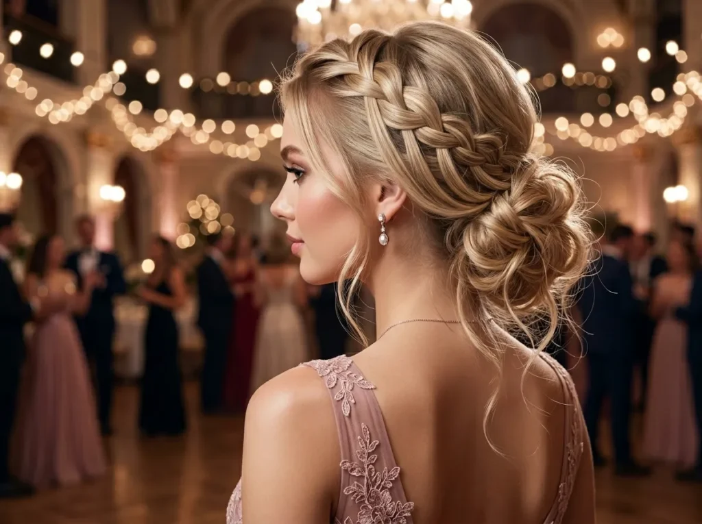 Waterfall Braid into Low Bun