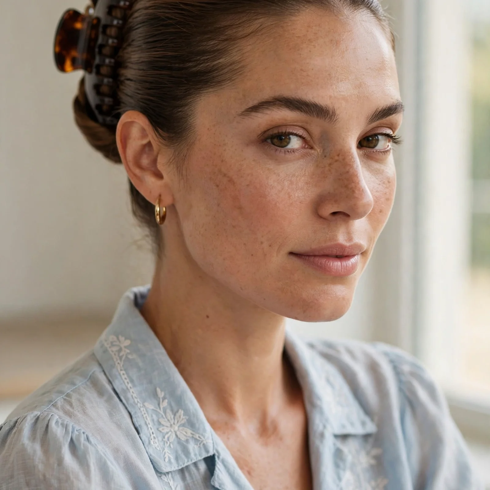 20 Anti-Frizz Hairstyles for Women That Stay Smooth in Humid Weather All Day: Slicked-Back Claw Clip Twist