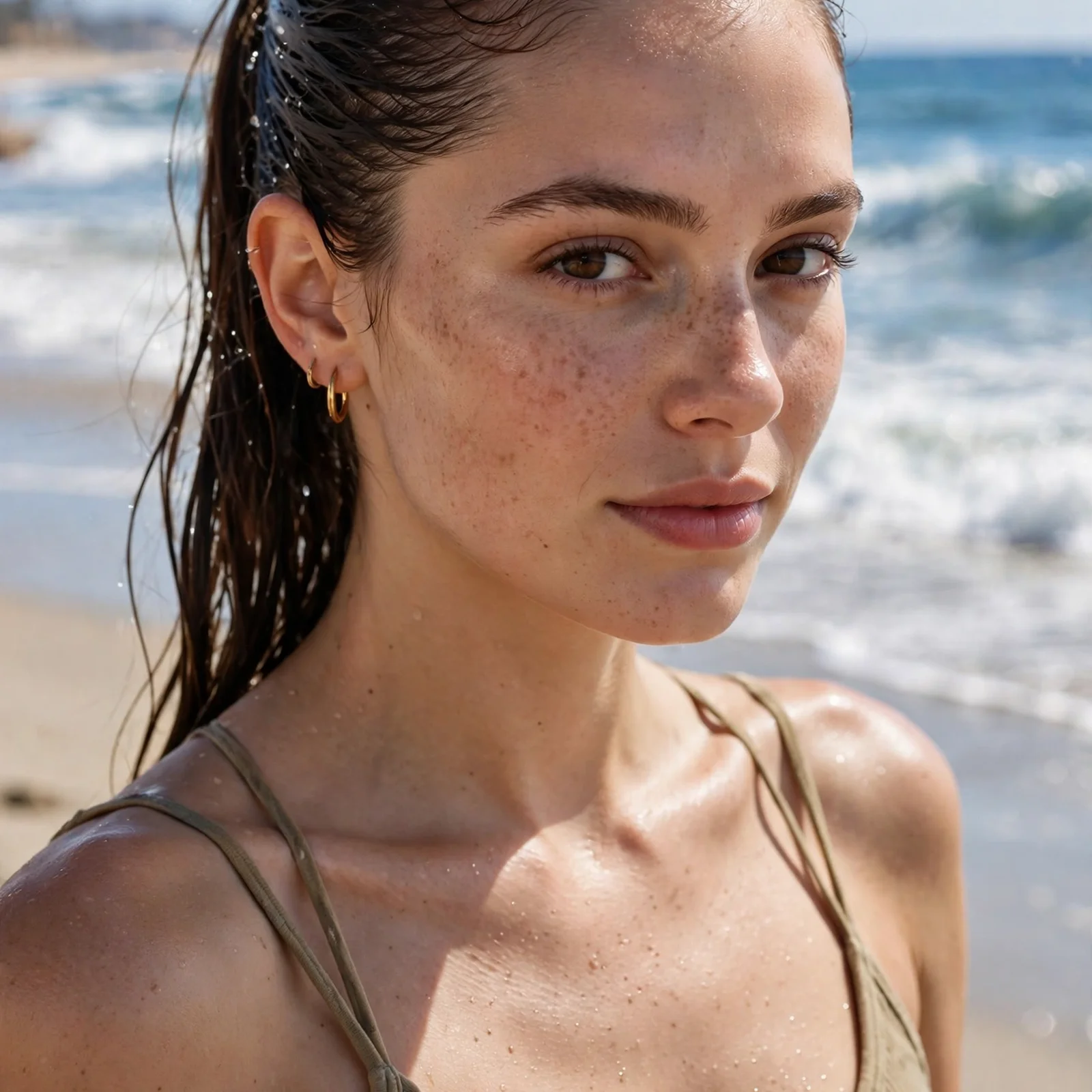 25 Beach Hairstyles for Women That Stay Neat in Wind & Humidity: Wet-Look Slicked Ponytail