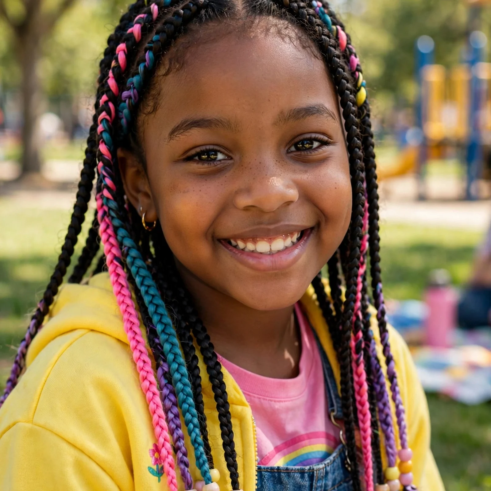20 Adorable Black Kids Braids Hairstyles for Little Girls In 2026: Box Braids with Colorful Extensions