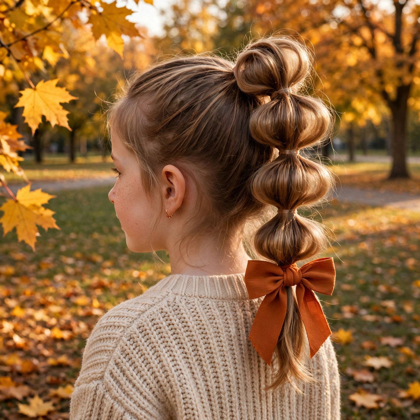 Bubble Ponytail with Fall Ribbon