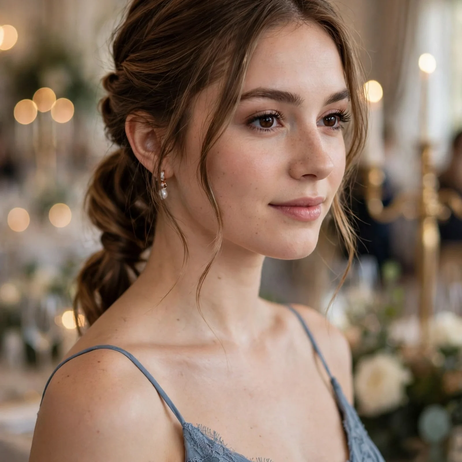 15 Elegant Bridesmaid Hairstyles That Complement Every Dress in 2026: Twisted Low Ponytail