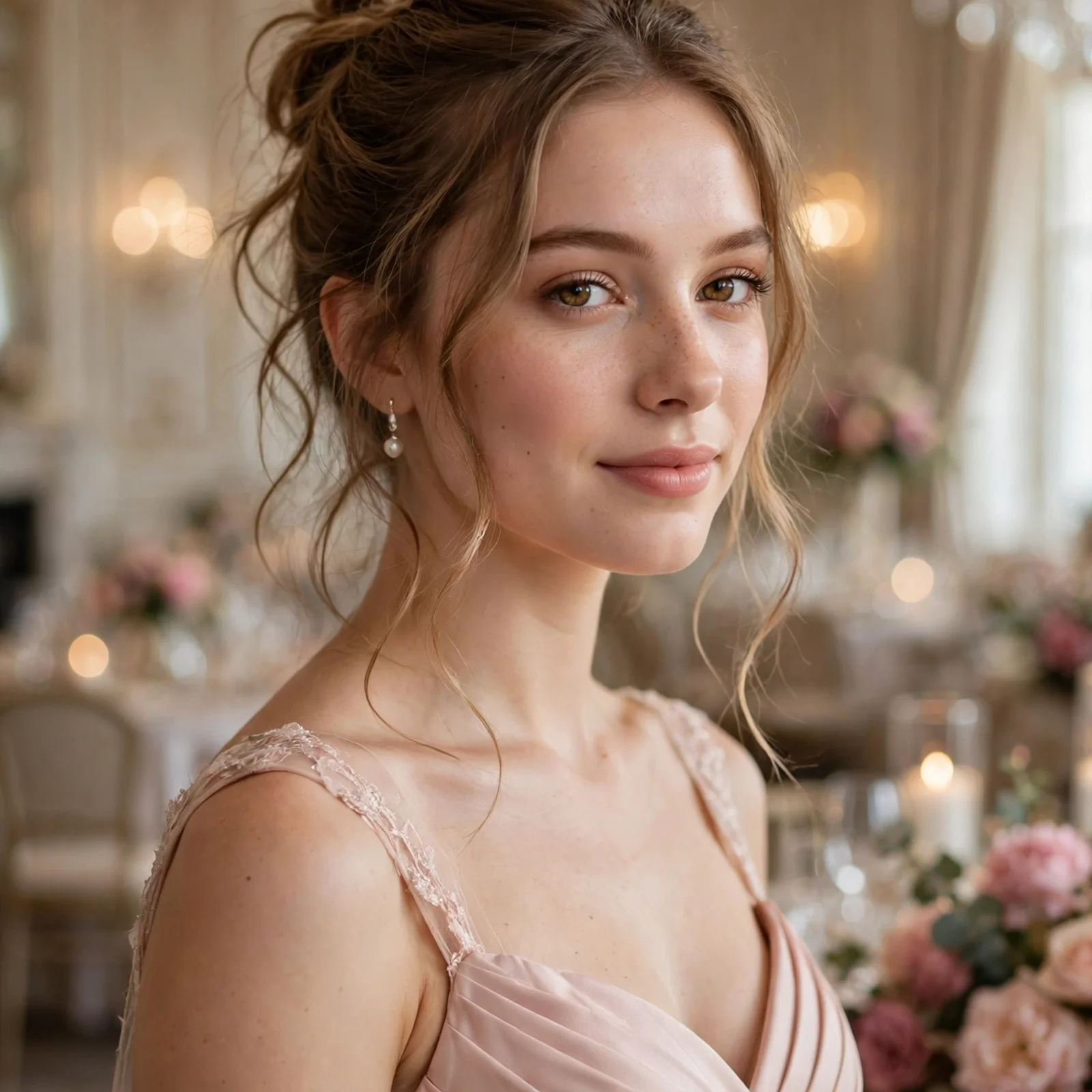 15 Elegant Bridesmaid Hairstyles That Complement Every Dress in 2026: Loose Half-Up Bun