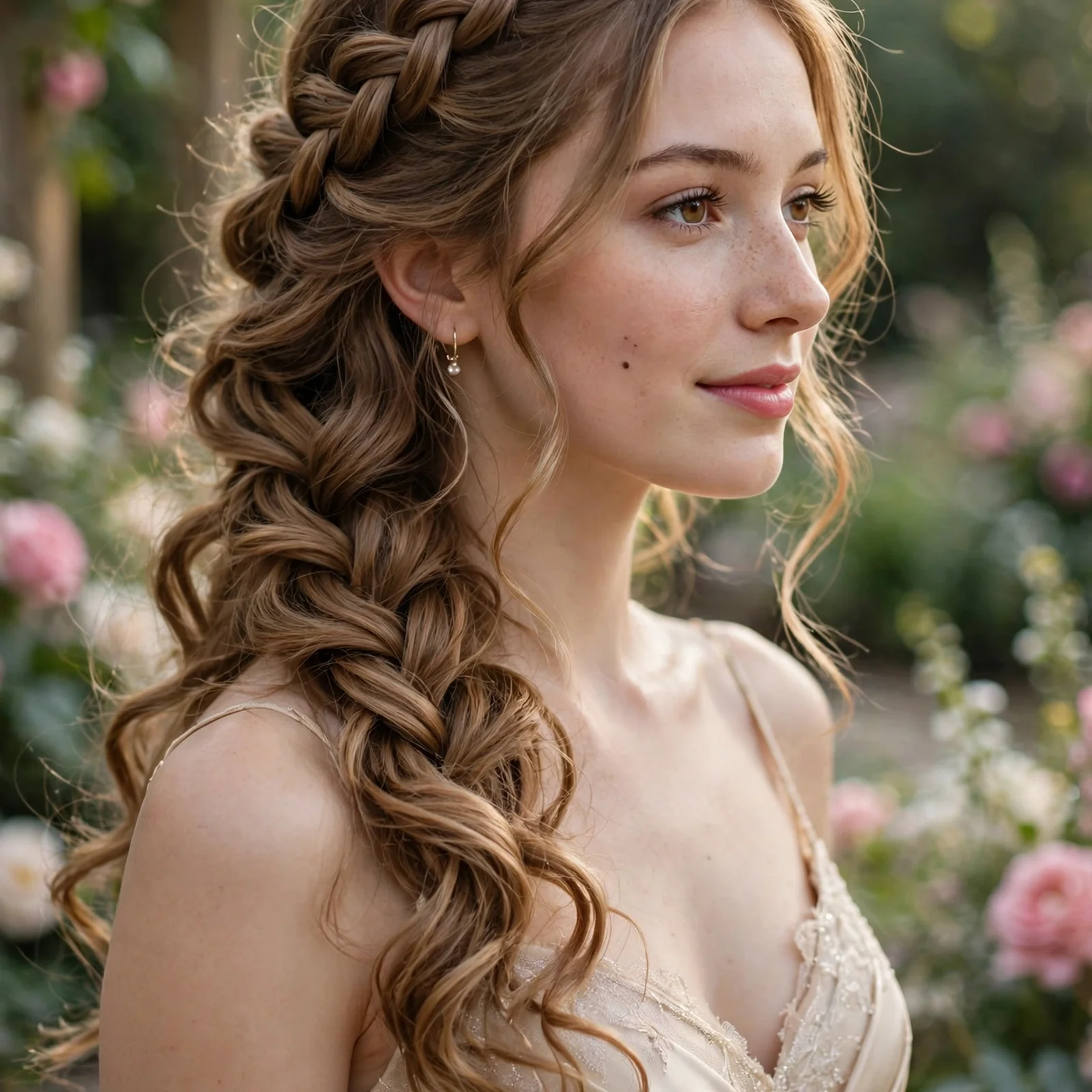 15 Elegant Bridesmaid Hairstyles That Complement Every Dress in 2026: Waterfall Braid with Curls