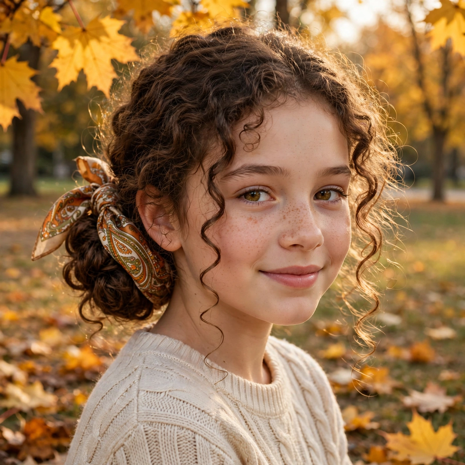 Low Curly Bun with Silk Scarf