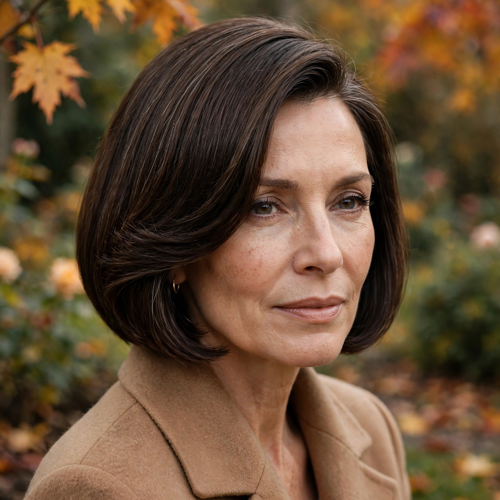 Fall Hairstyles for Women Over 50: Chin-Length Bob with Side Sweep