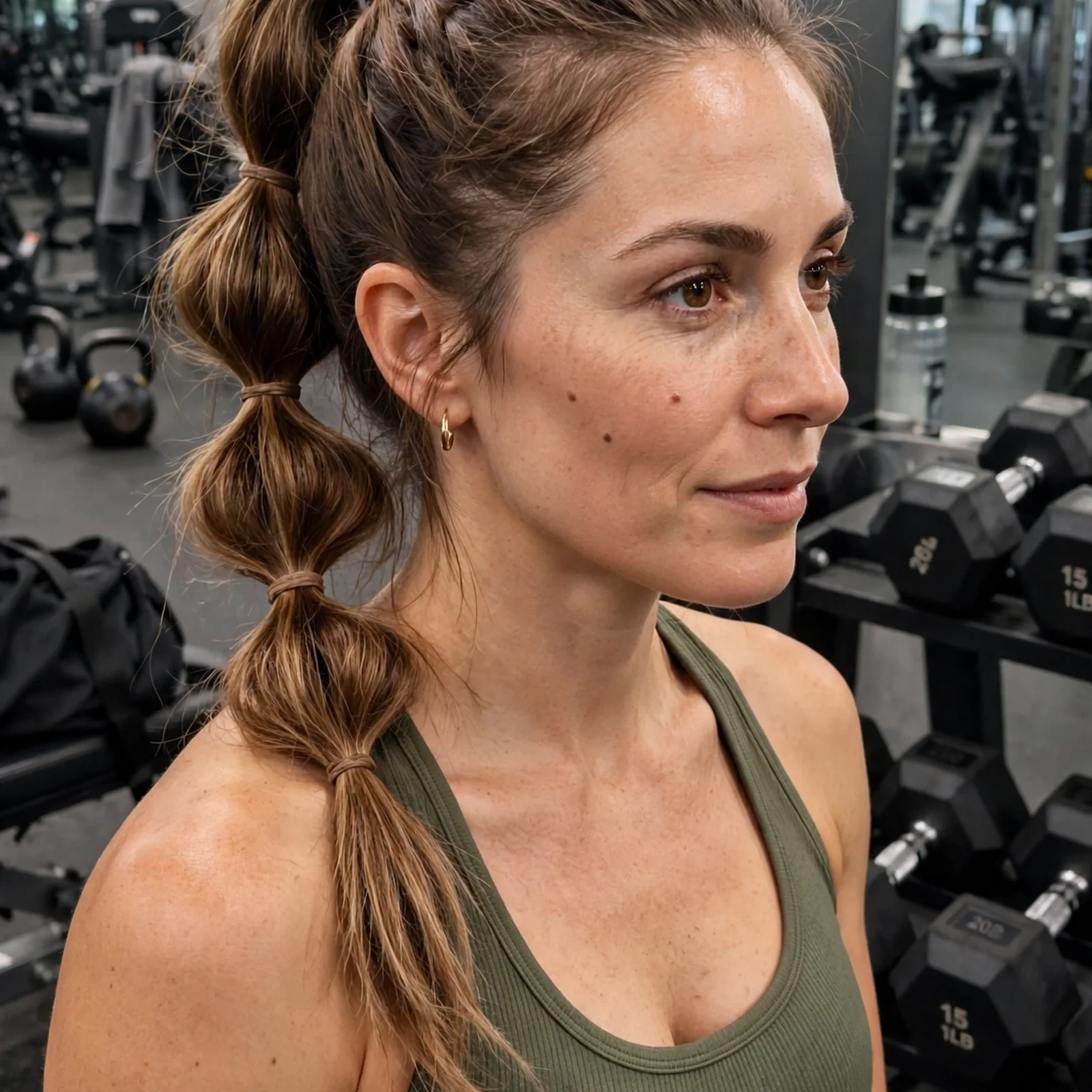 20 Gym-Friendly Hairstyles for Women That Handle Sweat (Stay Secure All Day): Bubble Braid Ponytail