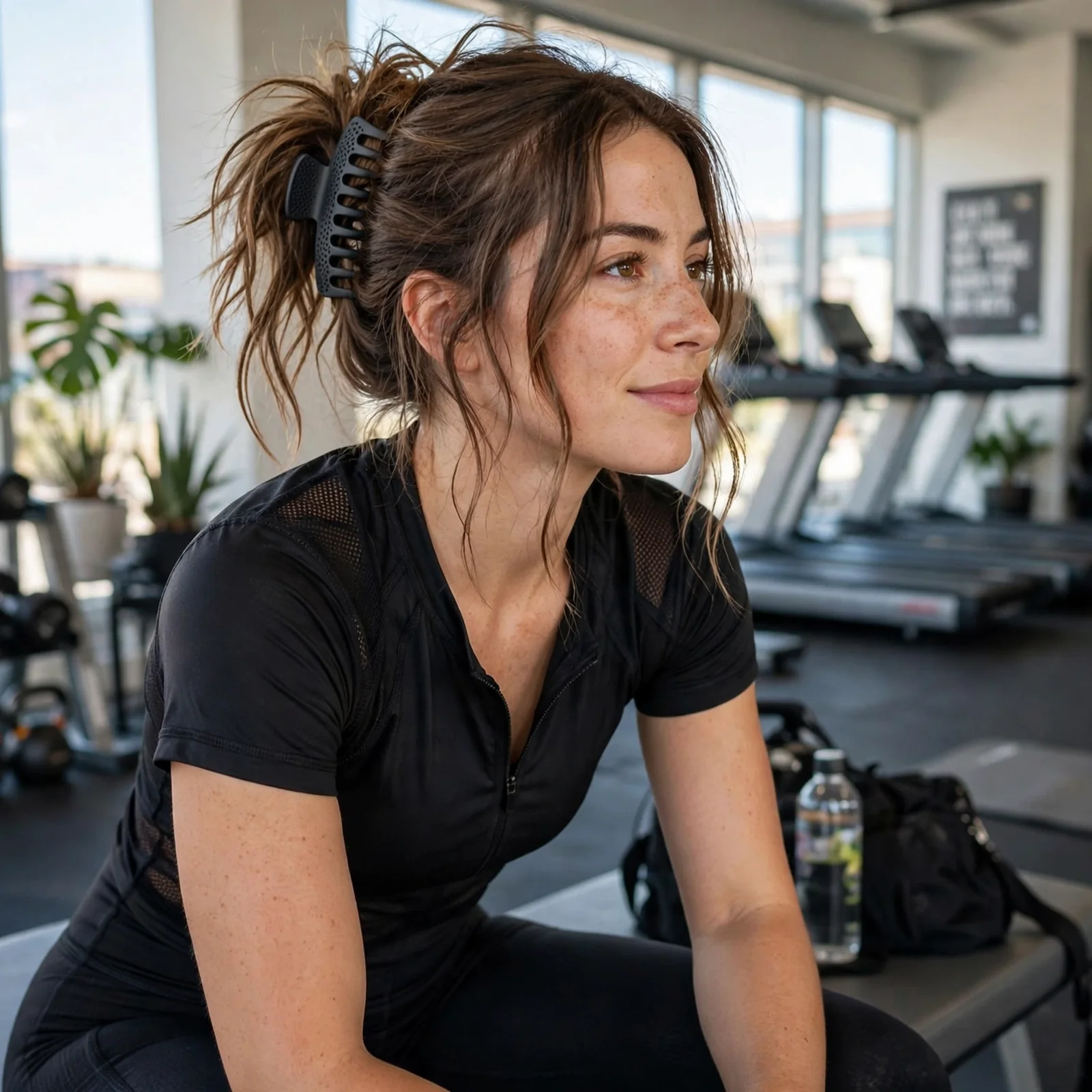 20 Gym-Friendly Hairstyles for Women That Handle Sweat (Stay Secure All Day): Textured Claw Clip Pony