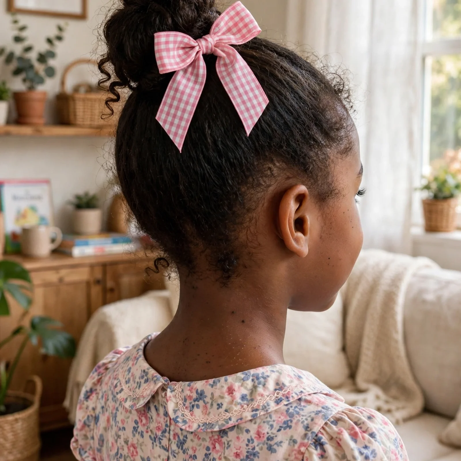 25 Cute & Easy Hairstyles For Black Girls For School, Parties & Beyond: High Bun with Bow